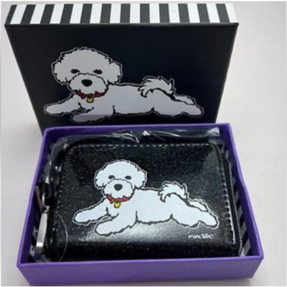 Marc Tetro Handbags - Marc Tetro White Bichon Frise Dog Black Sparkly Wristlet NWT